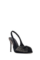 Kadın Siyah Arkası Açık Taşlı İnce Yüksek Topuklu Süet Deri Ayakkabı | Derimod