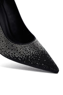 Women's Black Jeweled Thin Heeled Leather Stiletto | Derimod