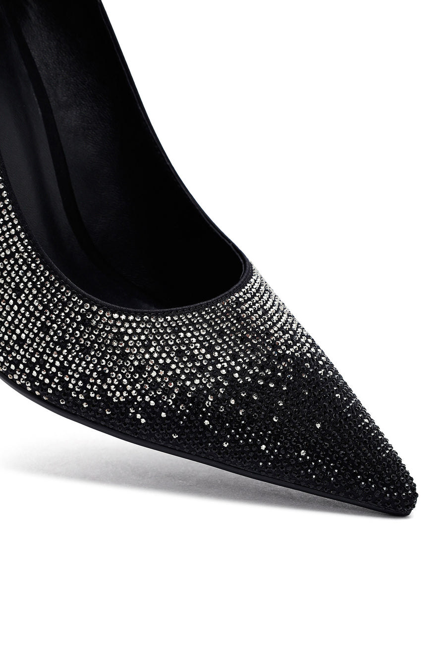 Women's Black Jeweled Thin Heeled Leather Stiletto
