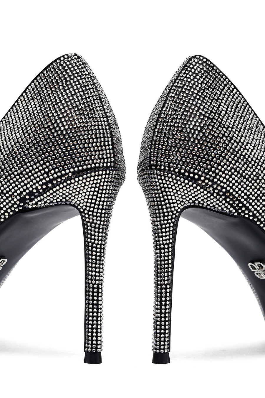 Women's Black Jeweled Thin Heeled Leather Stiletto