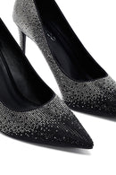 Women's Black Jeweled Thin Heeled Leather Stiletto | Derimod