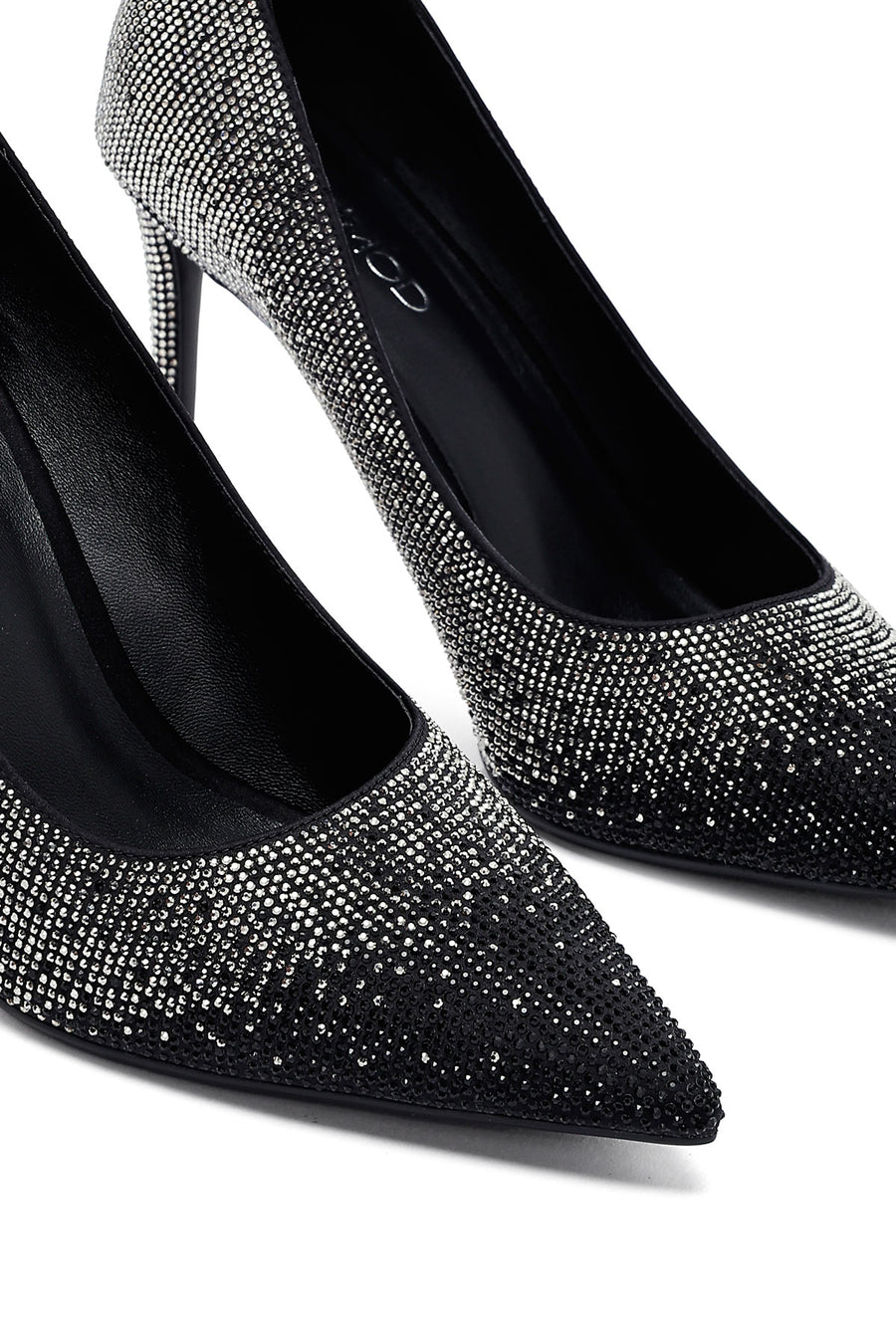 Women's Black Jeweled Thin Heeled Leather Stiletto