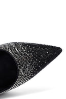 Women's Black Jeweled Thin Heeled Leather Stiletto | Derimod
