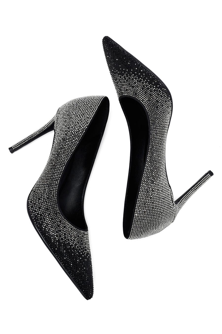 Women's Black Jeweled Thin Heeled Leather Stiletto