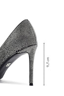 Women's Black Jeweled Thin Heeled Leather Stiletto | Derimod