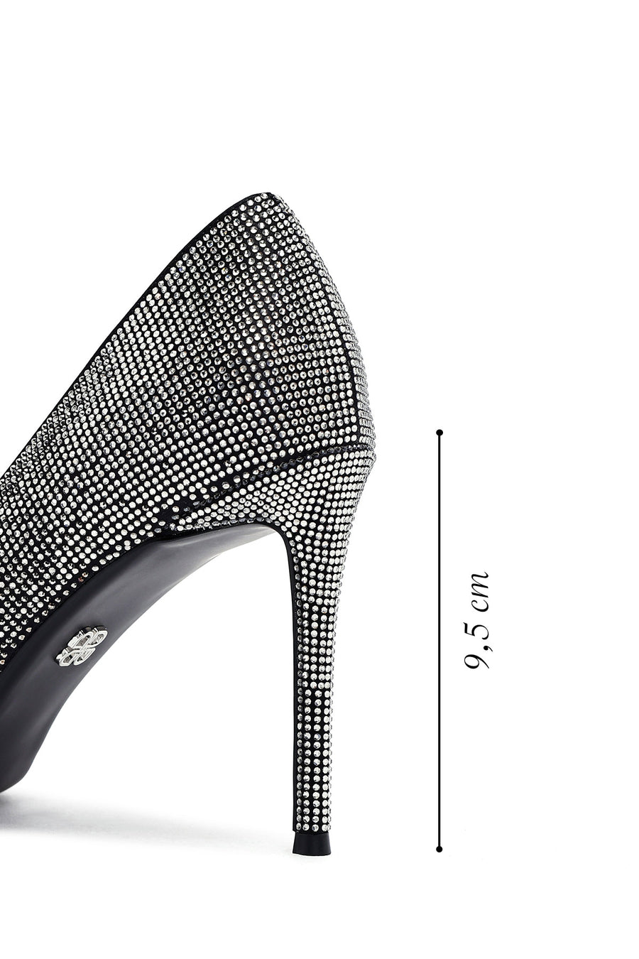 Women's Black Jeweled Thin Heeled Leather Stiletto