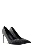Women's Black Jeweled Thin Heeled Leather Stiletto | Derimod
