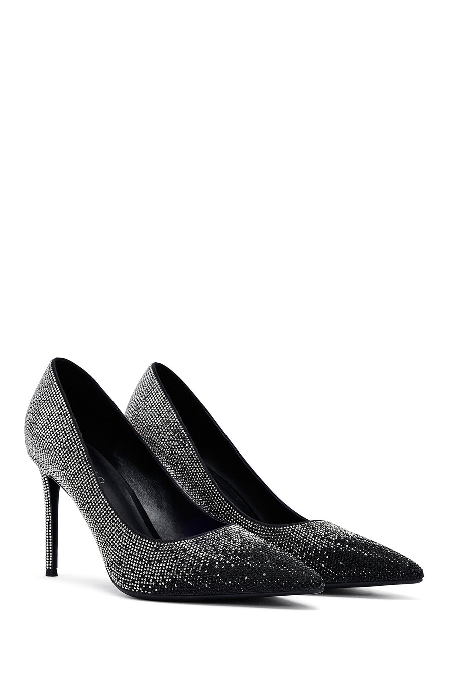 Women's Black Jeweled Thin Heeled Leather Stiletto