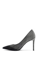 Women's Black Jeweled Thin Heeled Leather Stiletto | Derimod