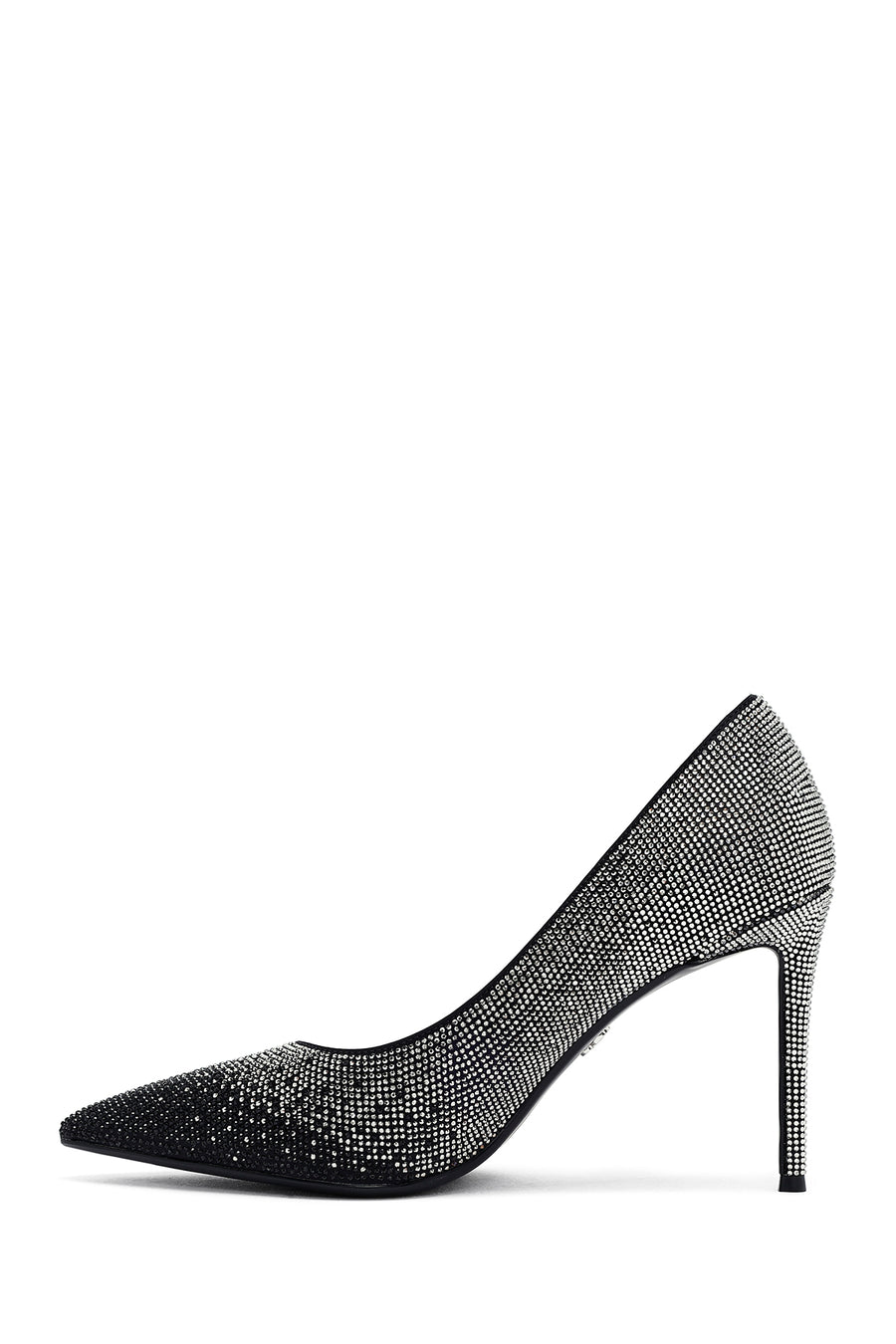 Women's Black Jeweled Thin Heeled Leather Stiletto