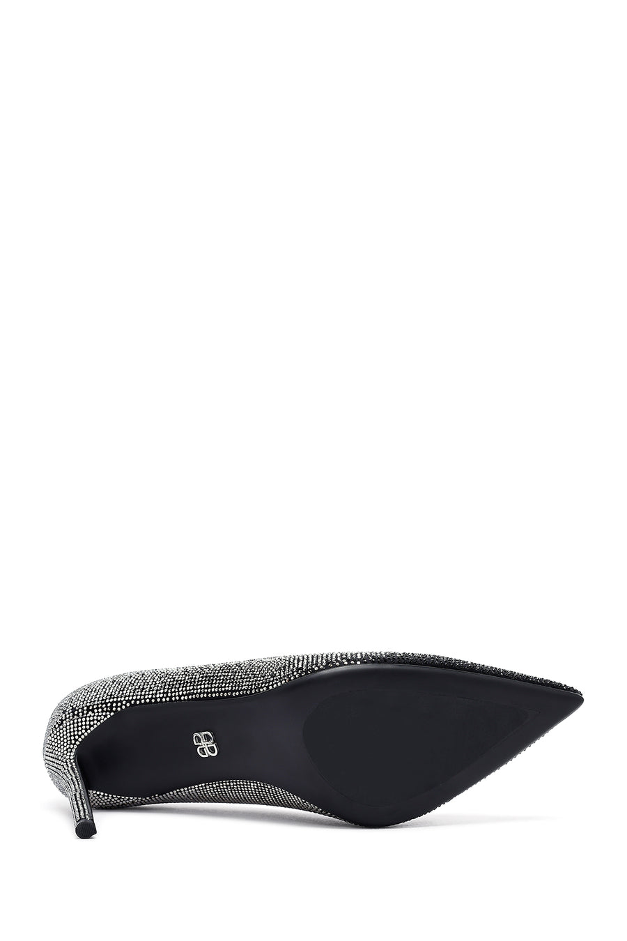Women's Black Jeweled Thin Heeled Leather Stiletto