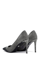 Women's Black Jeweled Thin Heeled Leather Stiletto | Derimod