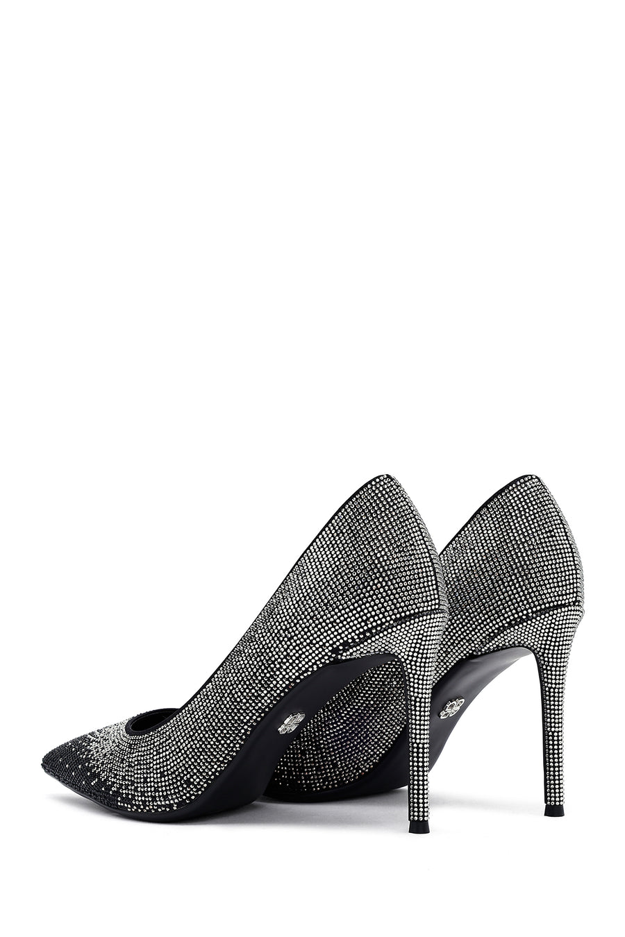 Women's Black Jeweled Thin Heeled Leather Stiletto