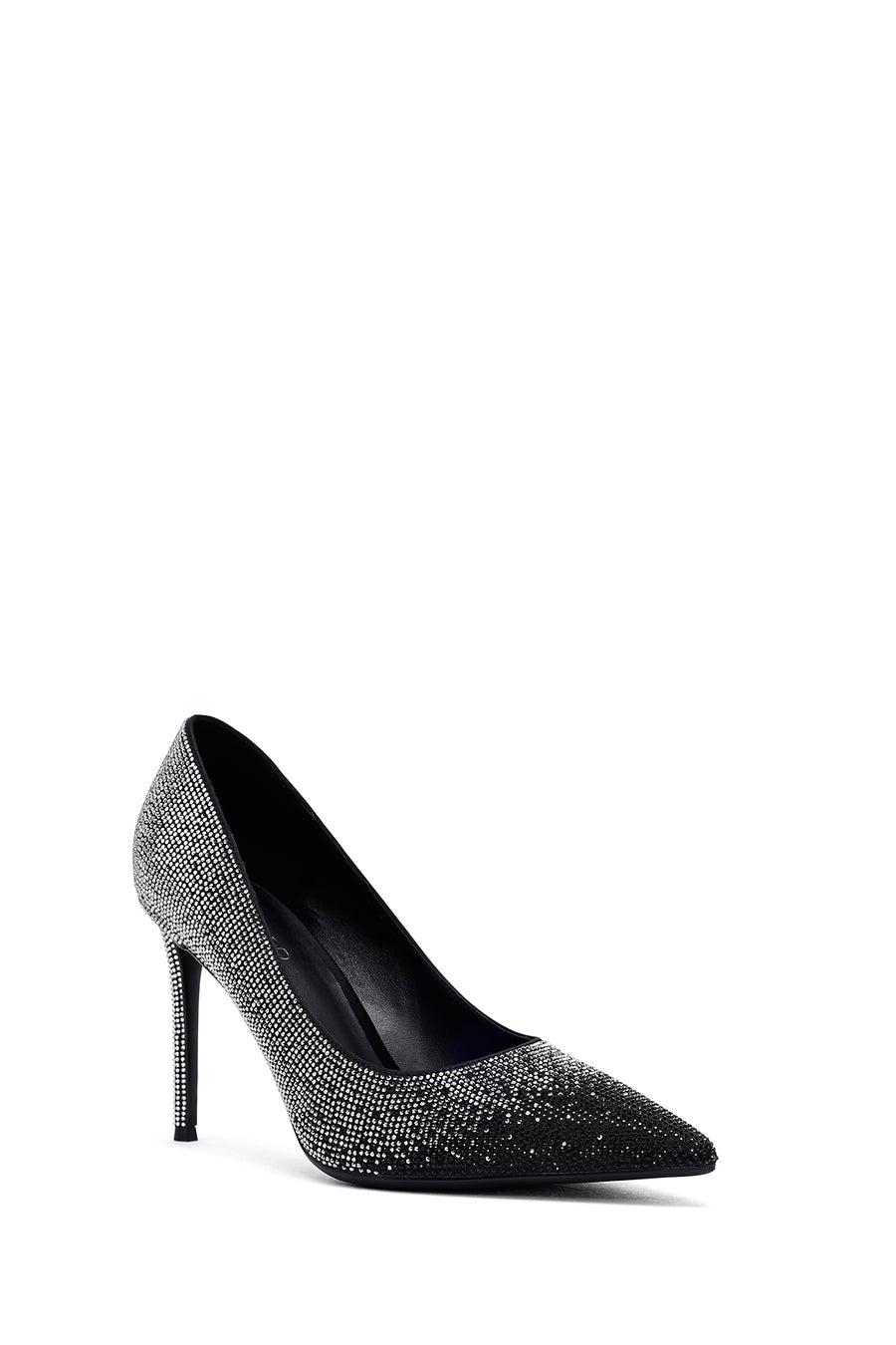 Women's Black Jeweled Thin Heeled Leather Stiletto