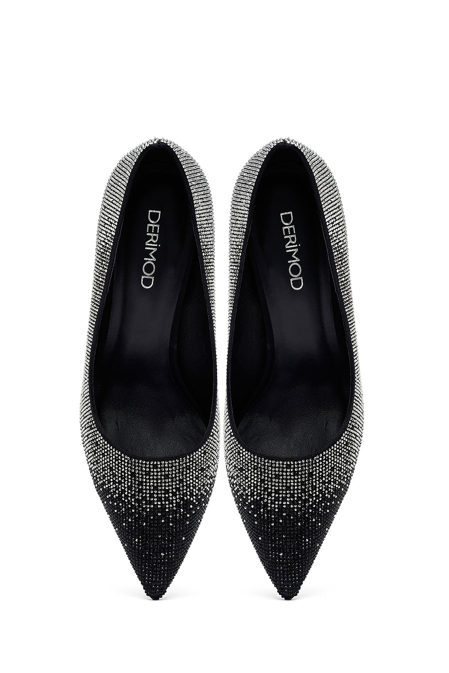 Women's Black Jeweled Thin Heeled Leather Stiletto