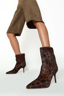 Kadın Leopar Desenli İnce Topuklu Deri Bot | Derimod