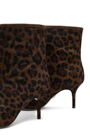 Kadın Leopar Desenli İnce Topuklu Deri Bot | Derimod