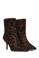 Kadın Leopar Desenli İnce Topuklu Deri Bot | Derimod