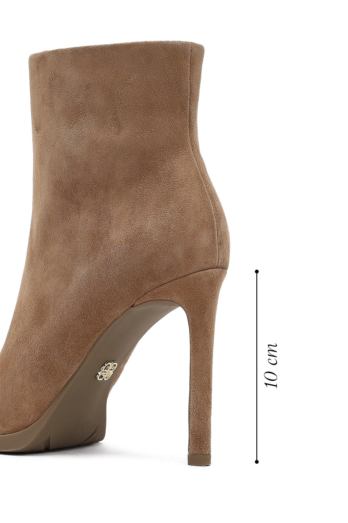 Kadın Bej Fermuarlı Yüksek İnce Topuklu Süet Deri Bot
