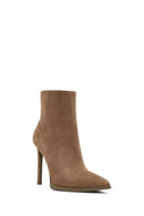 Kadın Bej Fermuarlı Yüksek İnce Topuklu Süet Deri Bot | Derimod