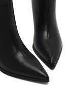 Women's Black Thin Heeled Leather Boot | Derimod