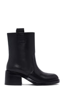 Women's Black Short Thick Heel Leather Boots | Derimod