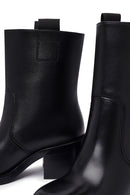 Women's Black Short Thick Heel Leather Boots | Derimod