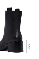 Women's Black Short Thick Heel Leather Boots | Derimod