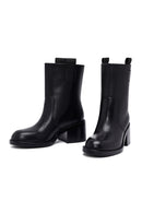 Women's Black Short Thick Heel Leather Boots | Derimod