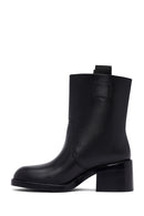 Women's Black Short Thick Heel Leather Boots | Derimod