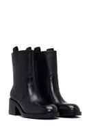 Women's Black Short Thick Heel Leather Boots | Derimod