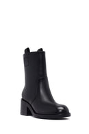 Women's Black Short Thick Heel Leather Boots | Derimod