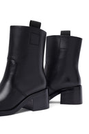 Women's Black Short Thick Heel Leather Boots | Derimod