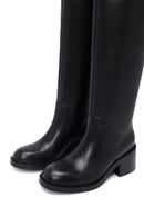 Women's Black Thick Heeled Leather Boot | Derimod