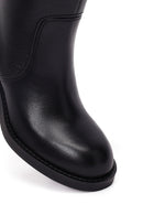 Women's Black Thick Heeled Leather Boot | Derimod