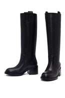 Women's Black Thick Heeled Leather Boot | Derimod