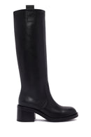 Women's Black Thick Heeled Leather Boot | Derimod