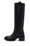 Women's Black Thick Heeled Leather Boot | Derimod