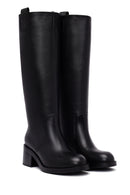 Women's Black Thick Heeled Leather Boot | Derimod