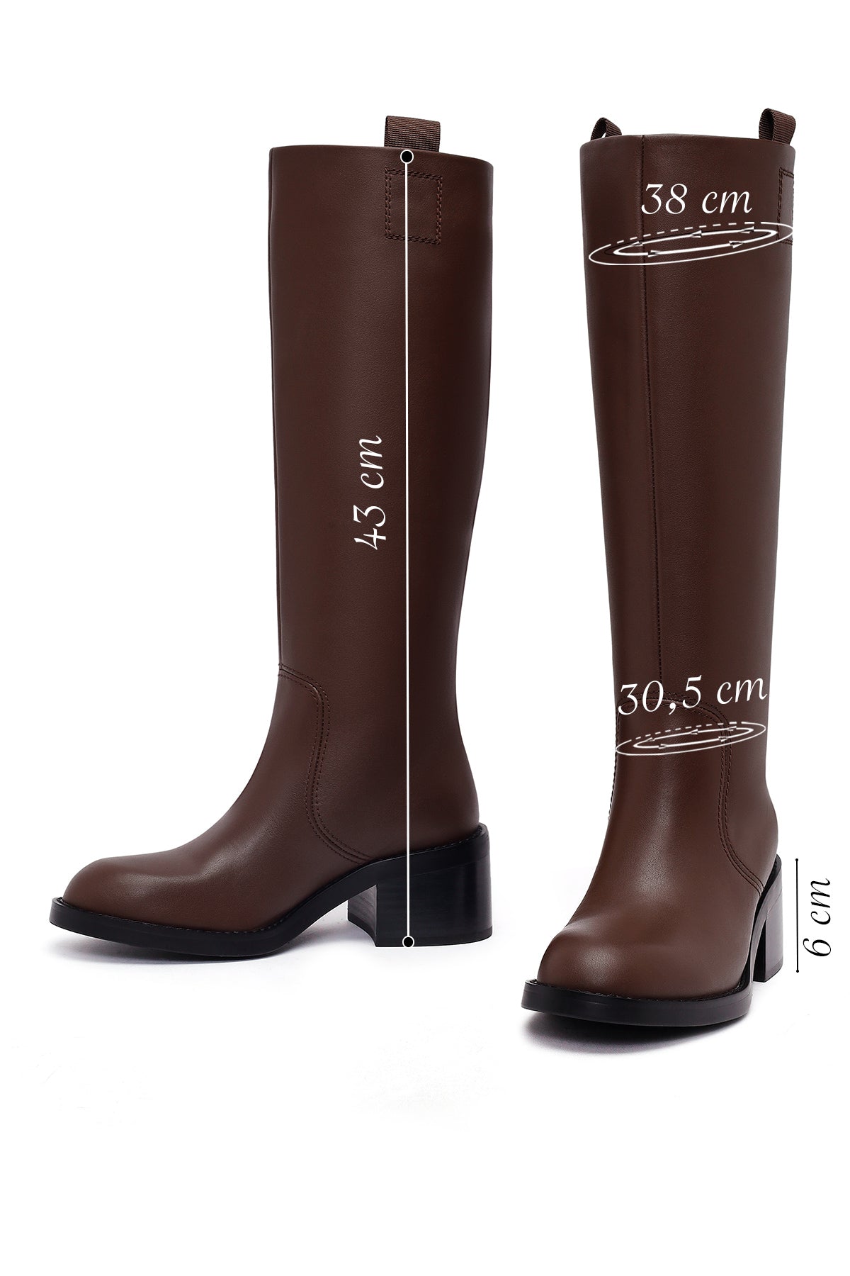 Kadın Kahverengi Kalın Topuklu Deri Çizme
