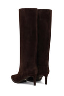 Kadın Kahverengi İnce Topuklu Süet Deri Çizme | Derimod