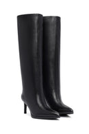 Women's Black Thin Heeled Leather Boot | Derimod