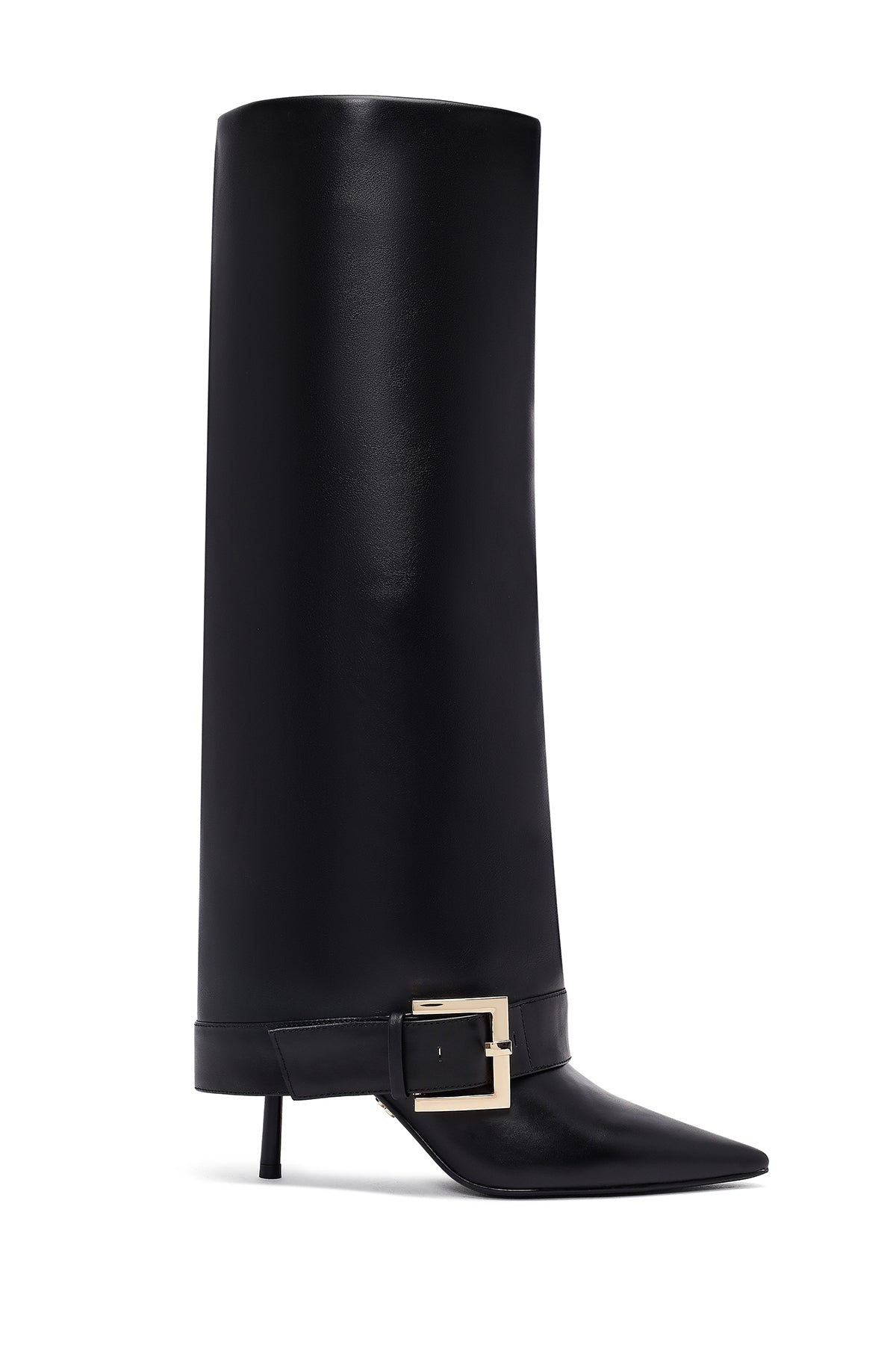 Women's Black Buckled Thin Heeled Leather Boot 25WFD491818 | Derimod
