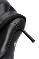 Women's Black Buckled Thin Heeled Leather Boot | Derimod