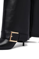 Women's Black Buckled Thin Heeled Leather Boot | Derimod