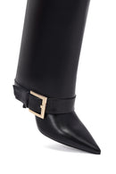 Women's Black Buckled Thin Heeled Leather Boot | Derimod