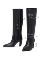 Women's Black Thick Heeled Leather Boot | Derimod
