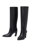 Women's Black Thick Heeled Leather Boot | Derimod