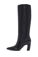 Women's Black Thick Heeled Leather Boot | Derimod