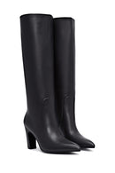 Women's Black Thick Heeled Leather Boot | Derimod